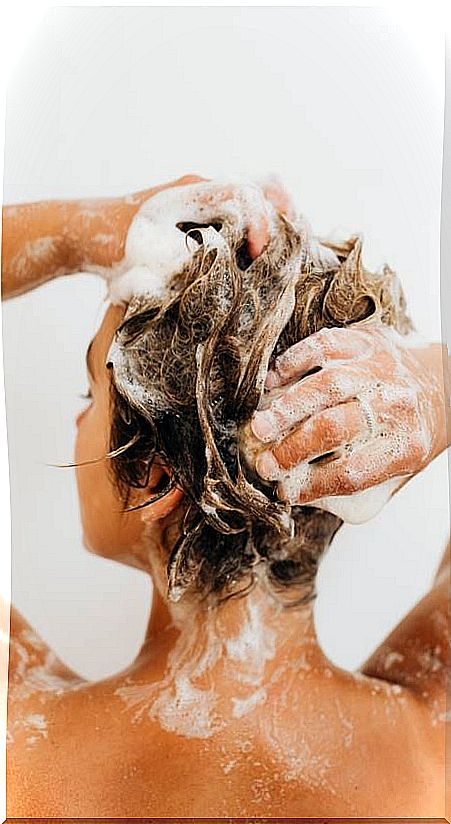 Woman washing her hair